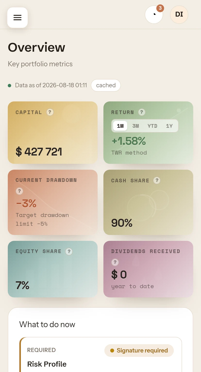 axplusb client app — portfolio overview screen