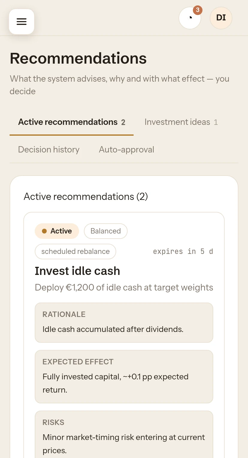 axplusb client app — investment recommendation screen